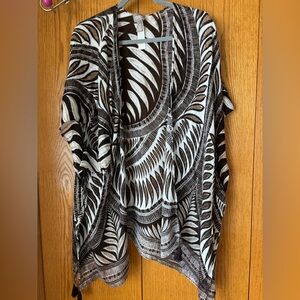 Chico’s Brown and White gauze-like kimono with tassels